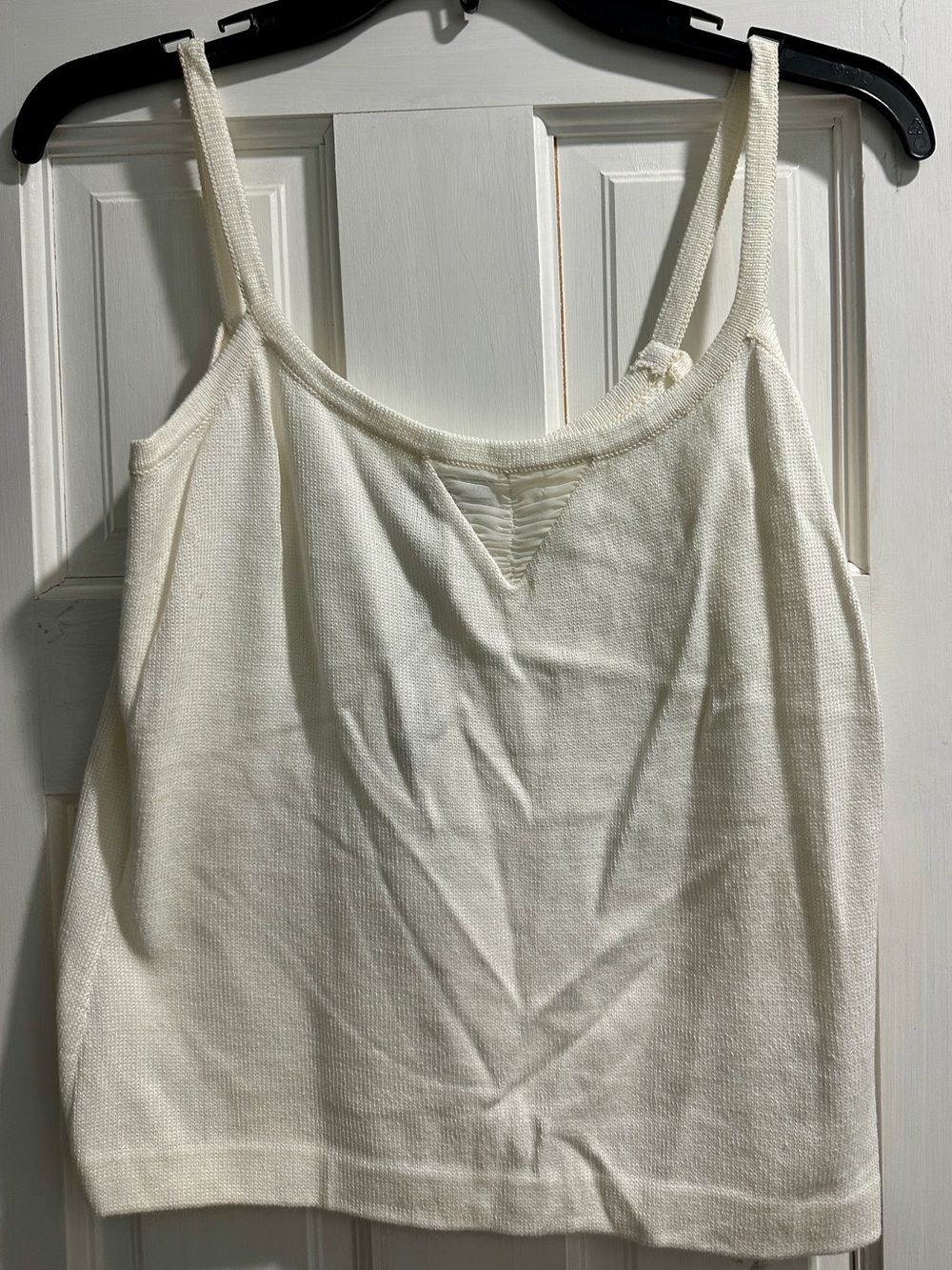 Cream Knit Women's Tank Top with Ladder Detail